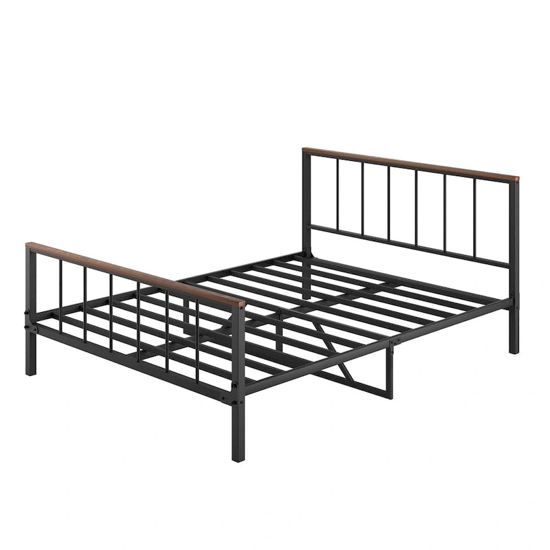 Black Metal Queen Platform Bed Frame with Headboard and Footboard