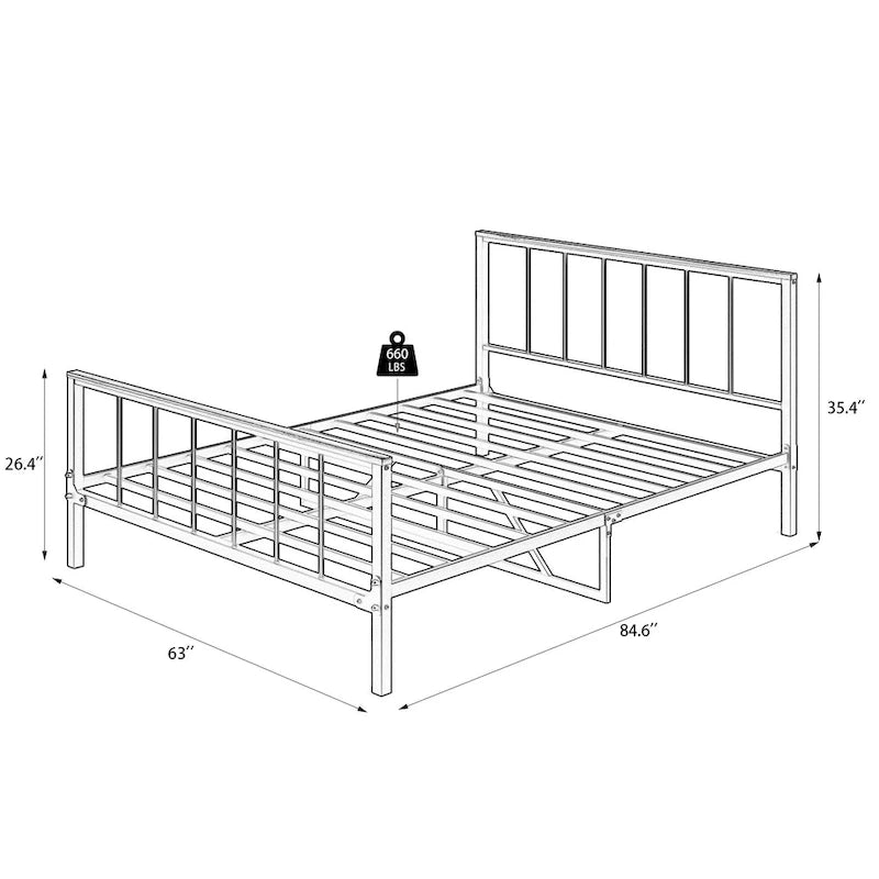 Black Metal Queen Platform Bed Frame with Headboard and Footboard