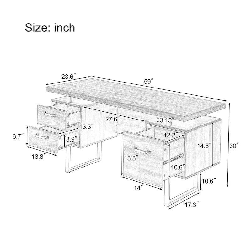 Home Office Computer Desk with Drawers 59 inch
