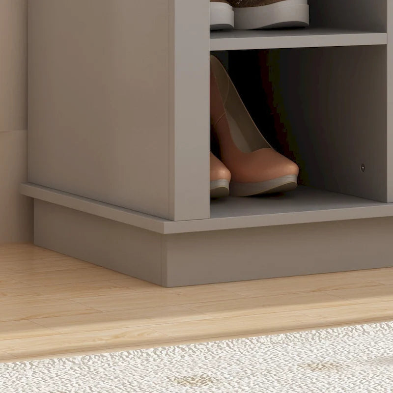 Wide Hall Tree Bench with Coat Hooks and Shoe Cubby Storage