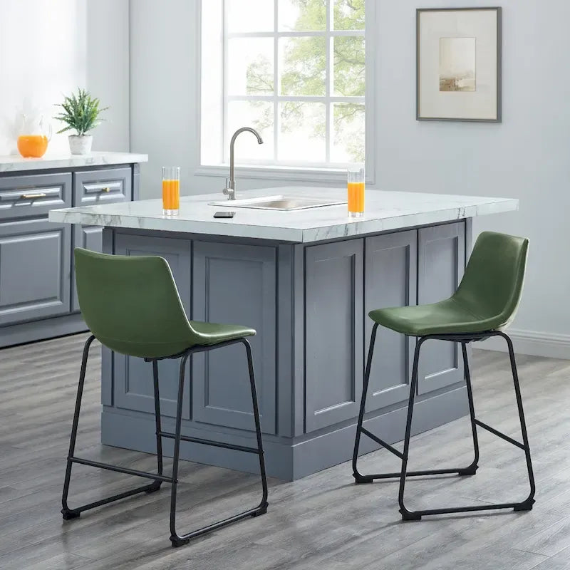Faux Leather Counter Stool with Stitched Bucket Seat and Footrest