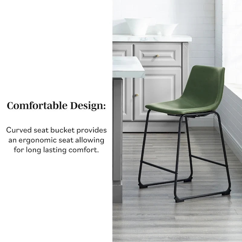 Faux Leather Counter Stool with Stitched Bucket Seat and Footrest