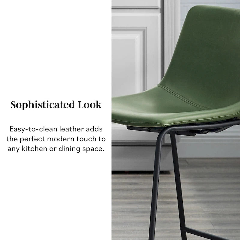 Faux Leather Counter Stool with Stitched Bucket Seat and Footrest