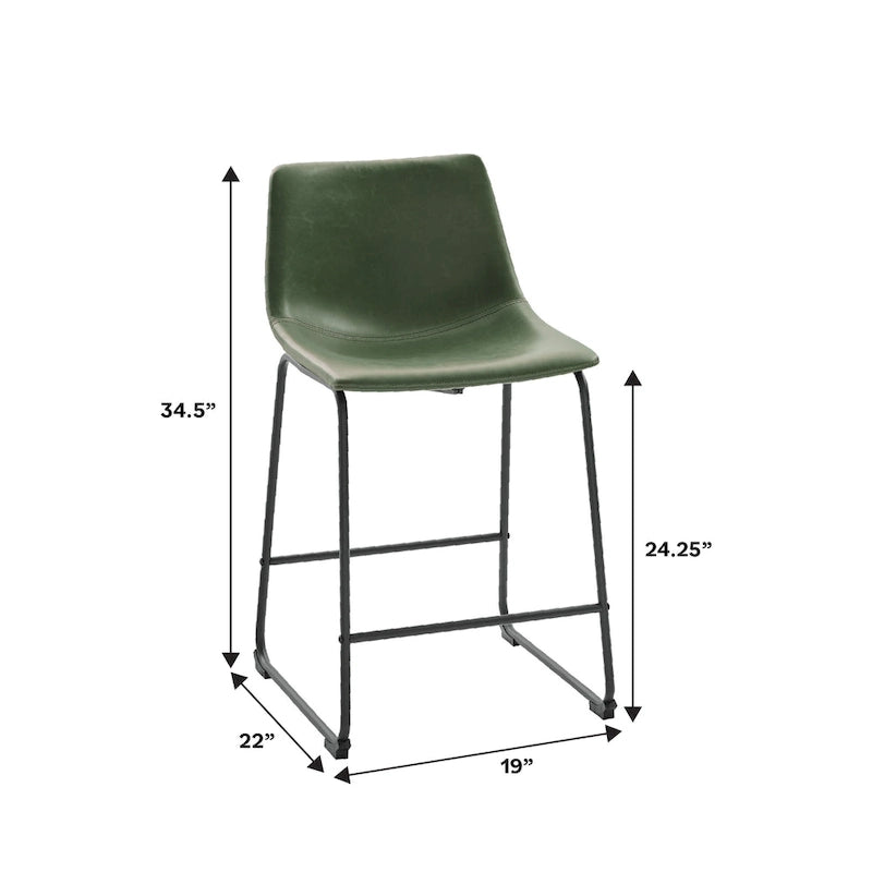 Faux Leather Counter Stool with Stitched Bucket Seat and Footrest