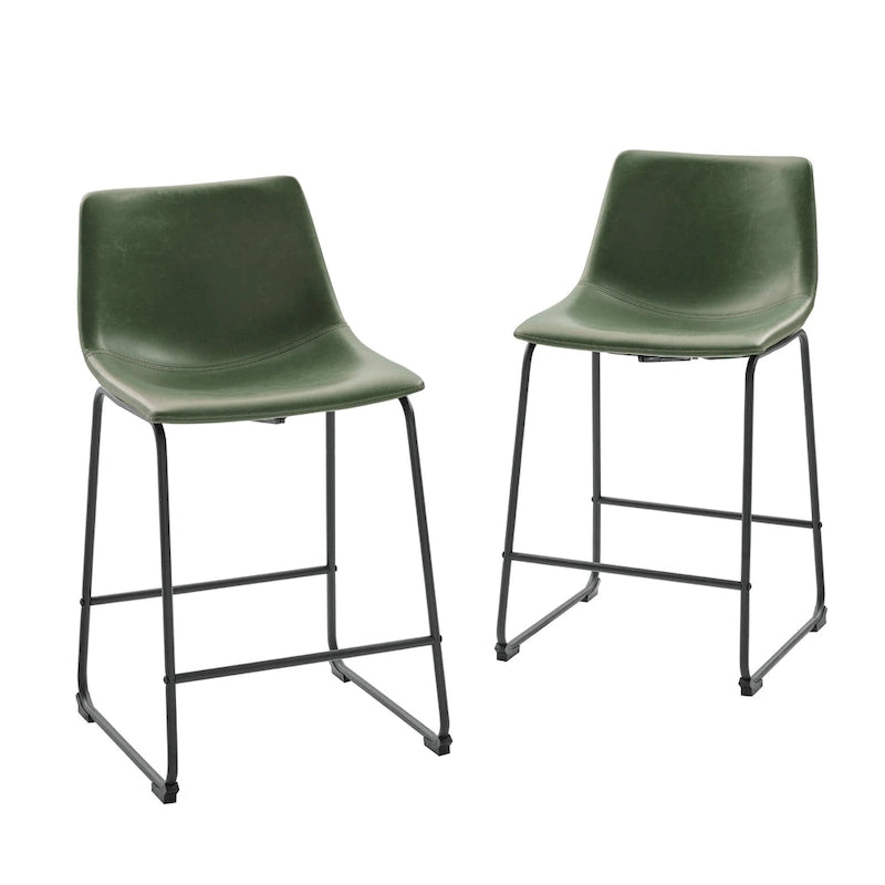 Faux Leather Counter Stool with Stitched Bucket Seat and Footrest