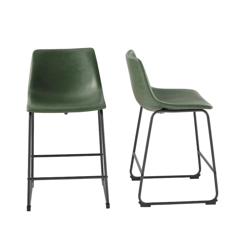 Faux Leather Counter Stool with Stitched Bucket Seat and Footrest