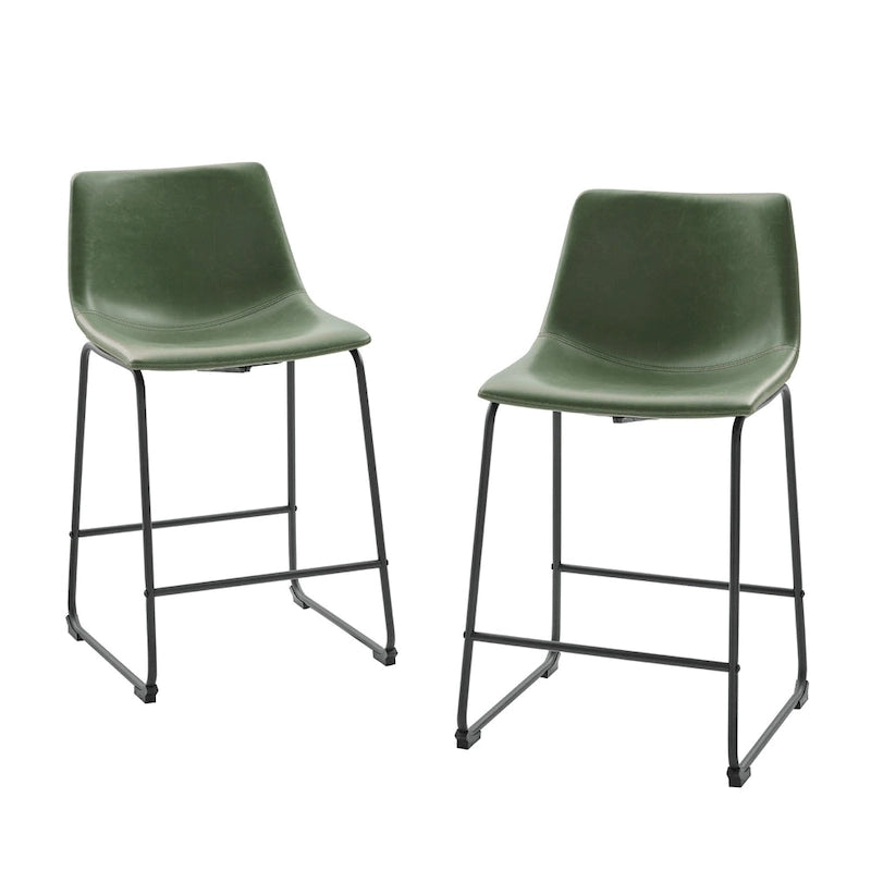 Faux Leather Counter Stool with Stitched Bucket Seat and Footrest