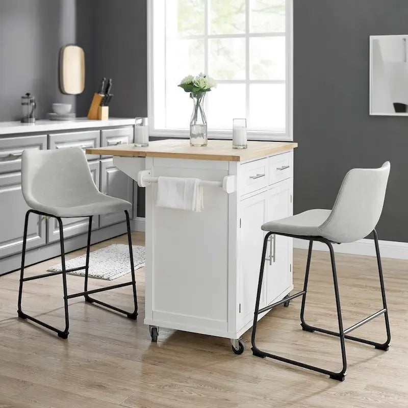 Faux Leather Counter Stool with Stitched Bucket Seat and Footrest