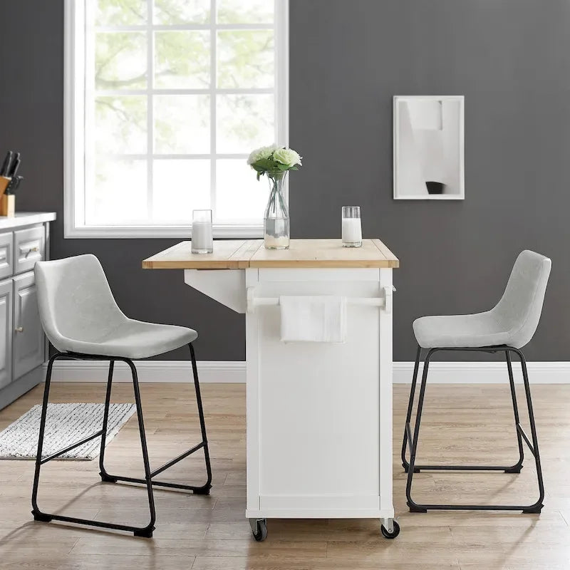 Faux Leather Counter Stool with Stitched Bucket Seat and Footrest