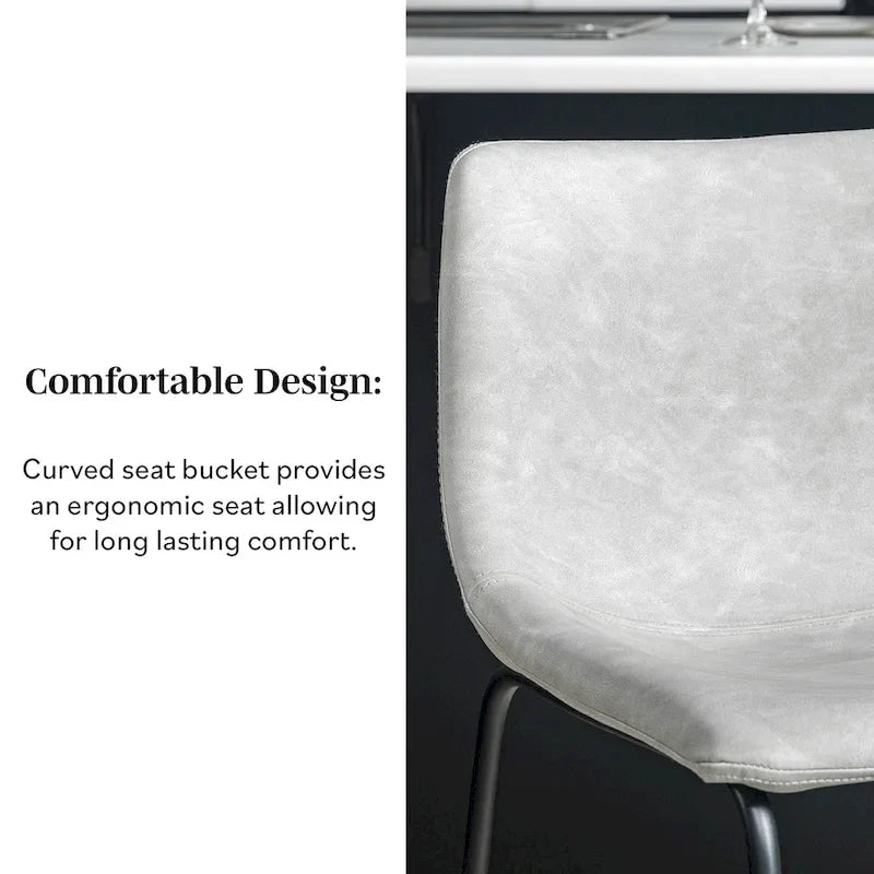 Faux Leather Counter Stool with Stitched Bucket Seat and Footrest
