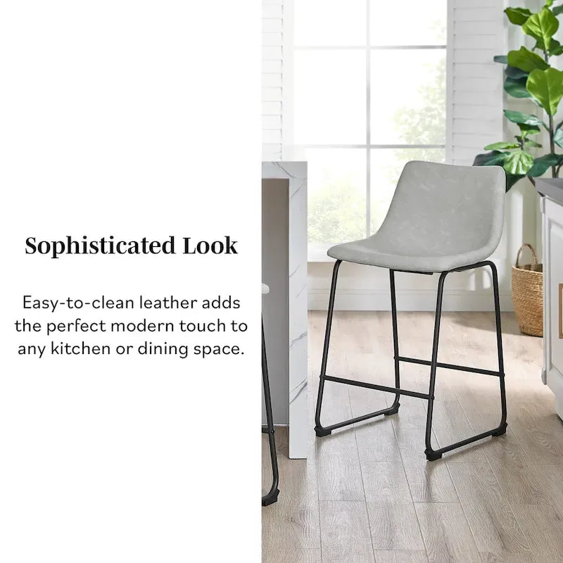 Faux Leather Counter Stool with Stitched Bucket Seat and Footrest