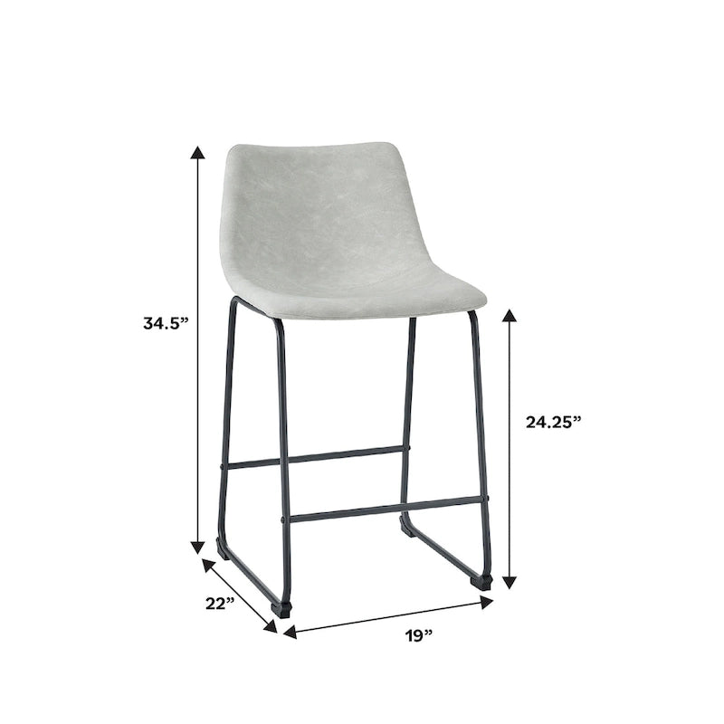 Faux Leather Counter Stool with Stitched Bucket Seat and Footrest