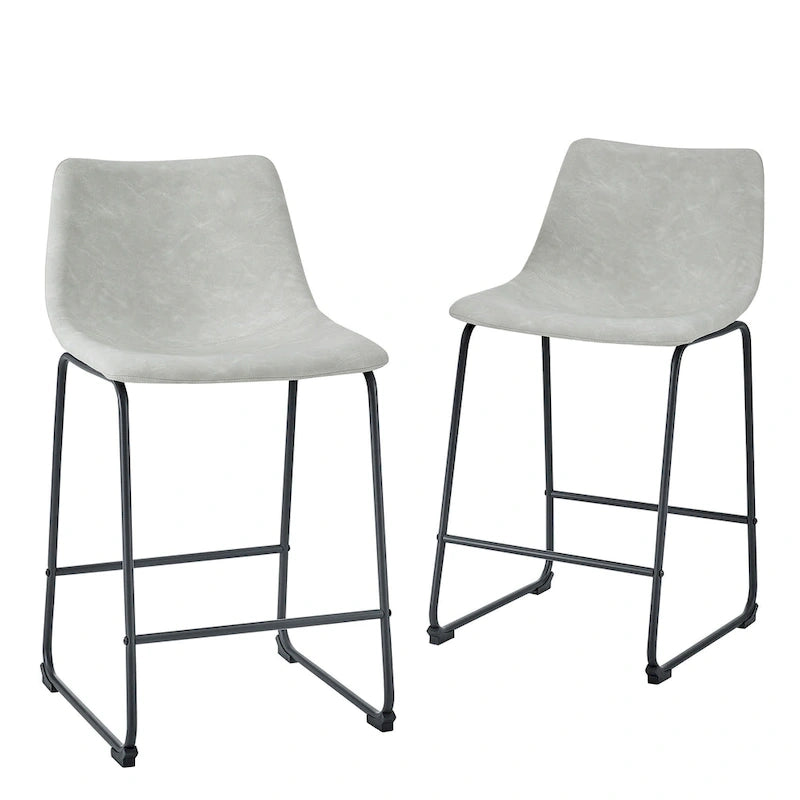 Faux Leather Counter Stool with Stitched Bucket Seat and Footrest