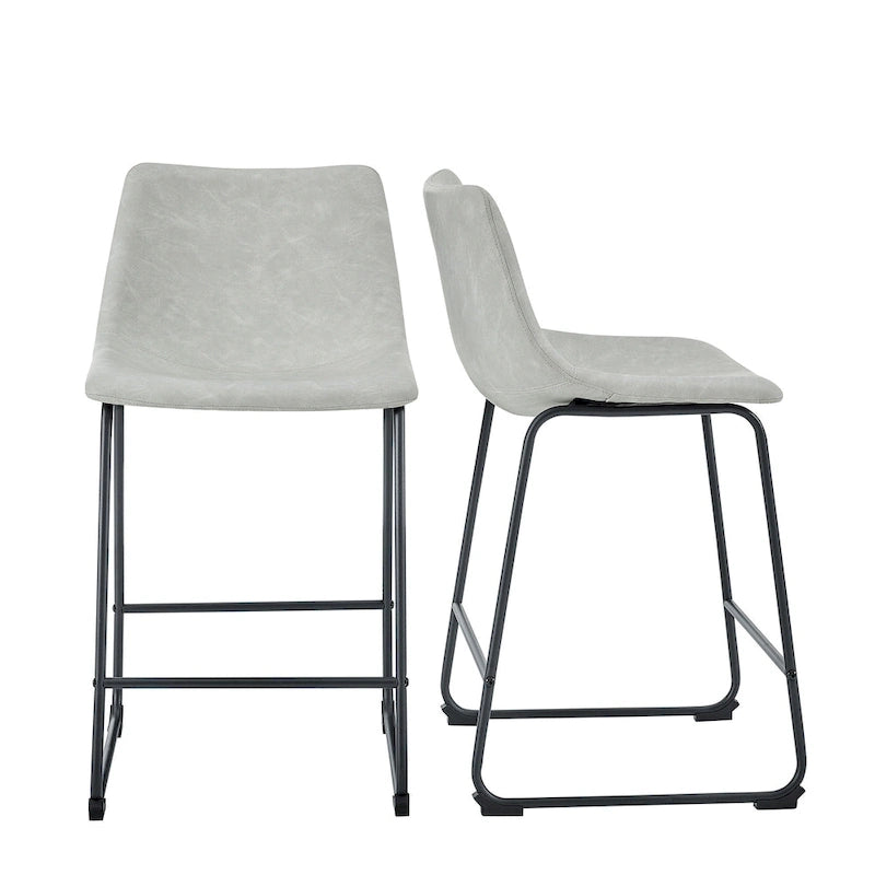 Faux Leather Counter Stool with Stitched Bucket Seat and Footrest