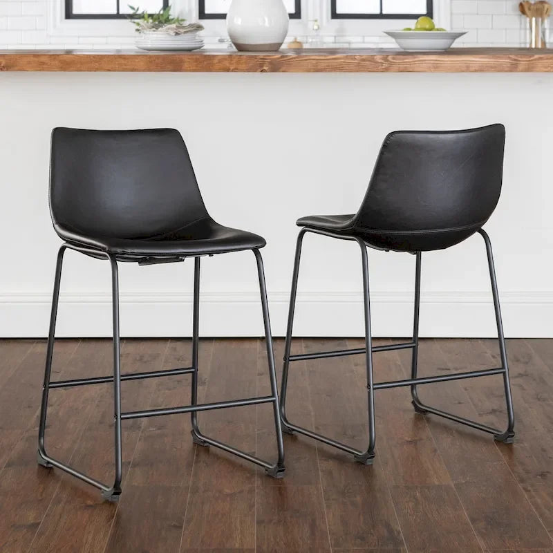 Faux Leather Counter Stool with Stitched Bucket Seat and Footrest