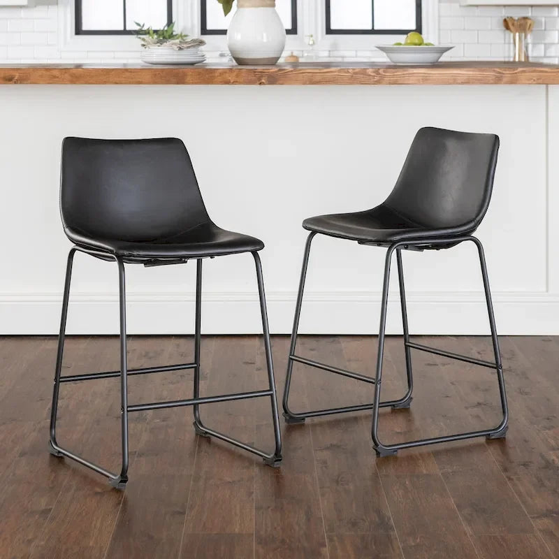 Faux Leather Counter Stool with Stitched Bucket Seat and Footrest