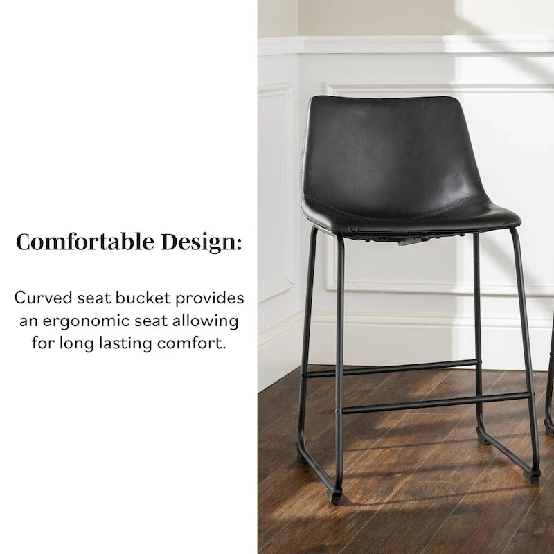 Faux Leather Counter Stool with Stitched Bucket Seat and Footrest
