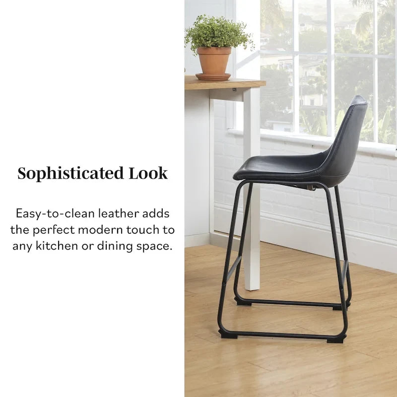Faux Leather Counter Stool with Stitched Bucket Seat and Footrest