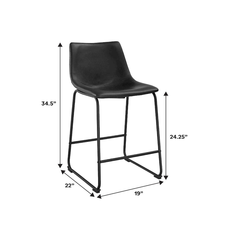 Faux Leather Counter Stool with Stitched Bucket Seat and Footrest