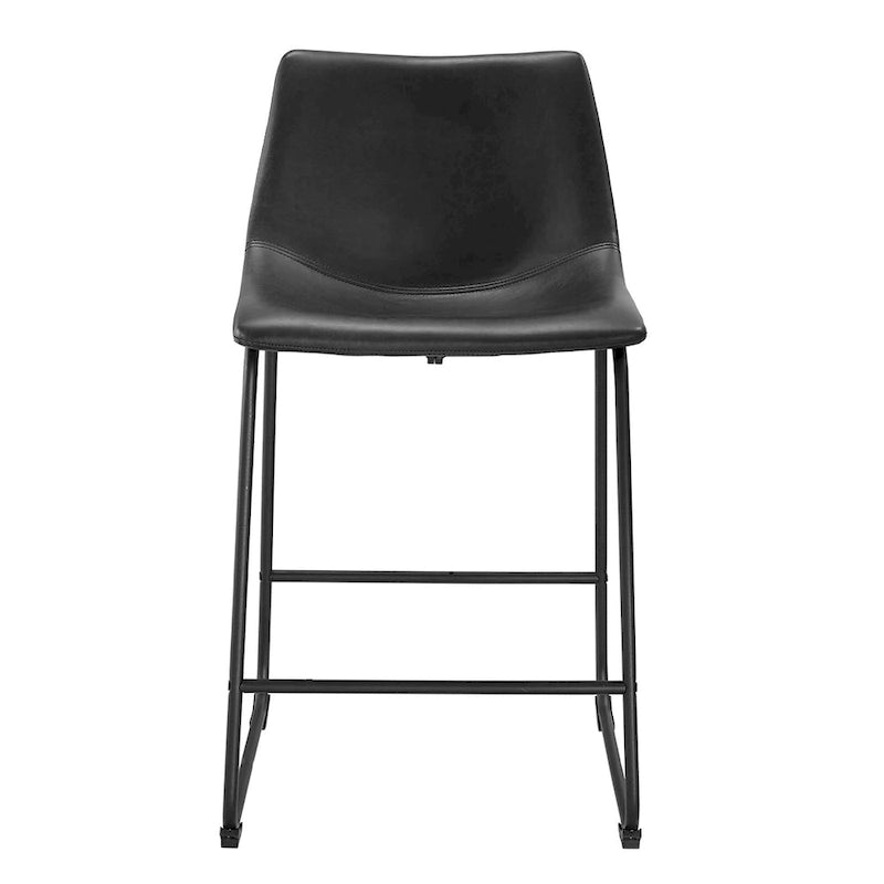 Faux Leather Counter Stool with Stitched Bucket Seat and Footrest