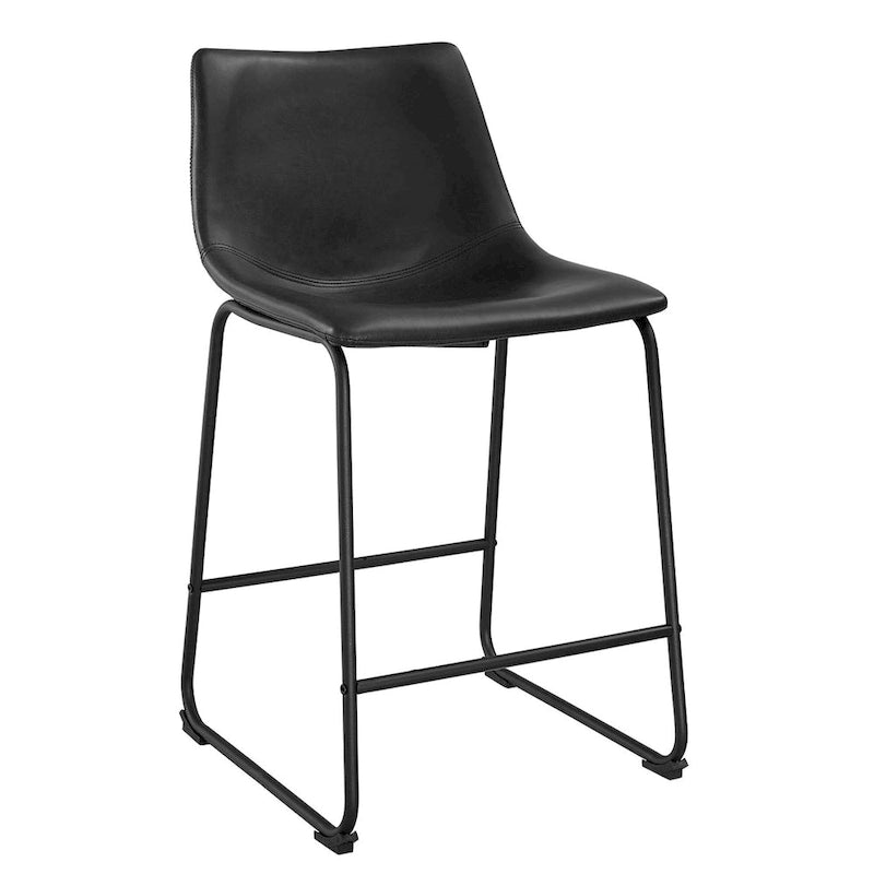 Faux Leather Counter Stool with Stitched Bucket Seat and Footrest