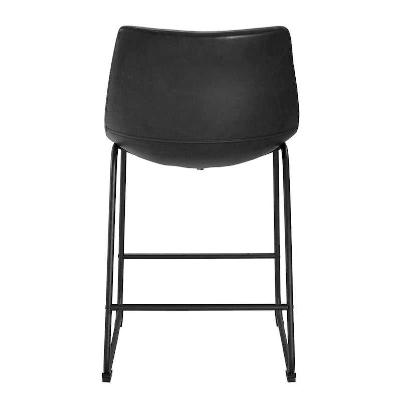 Faux Leather Counter Stool with Stitched Bucket Seat and Footrest