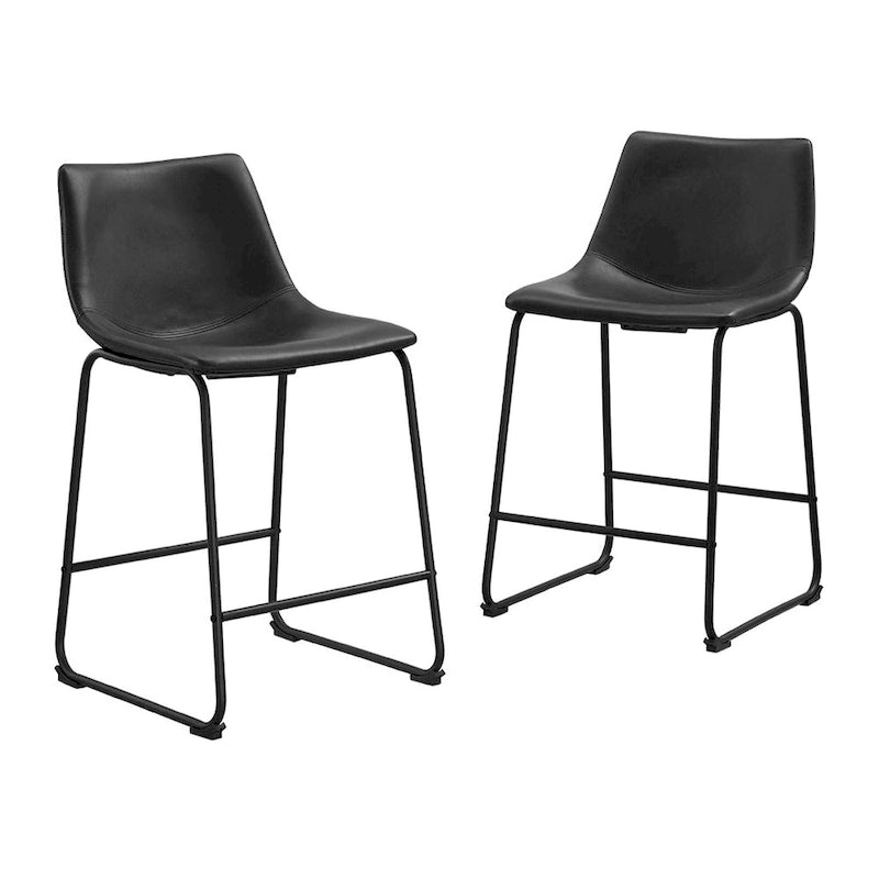 Faux Leather Counter Stool with Stitched Bucket Seat and Footrest