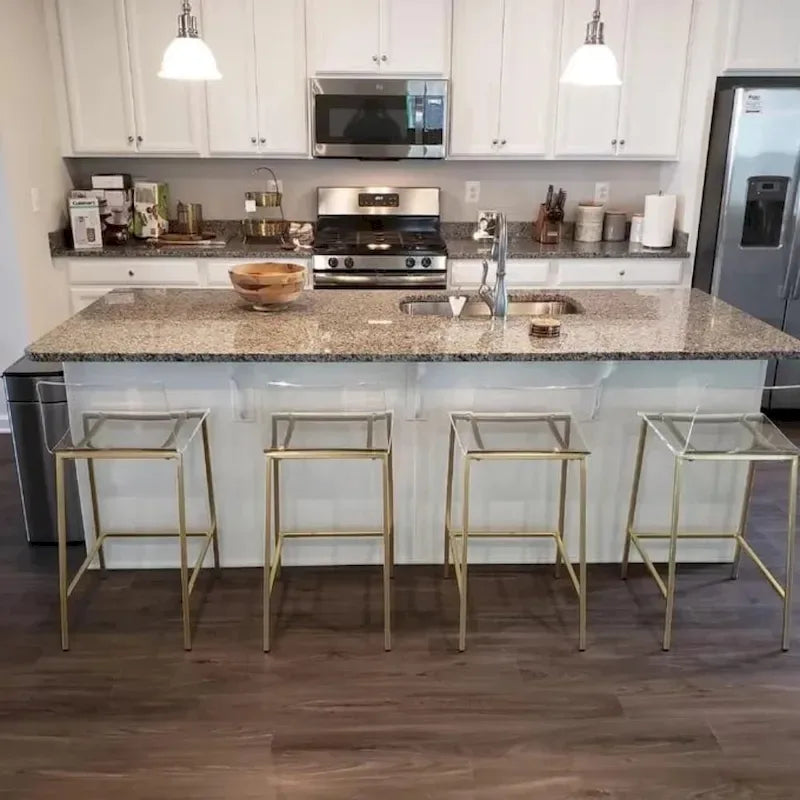 Clear Acrylic Counter Stool with Polished Metal Legs in Chrome or Gold