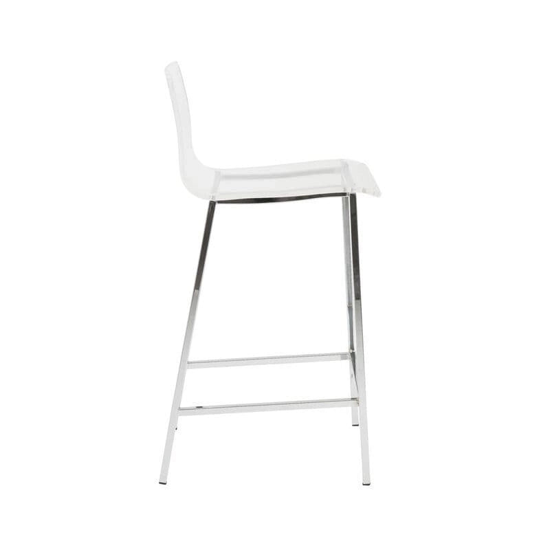 Clear Acrylic Counter Stool with Polished Metal Legs in Chrome or Gold