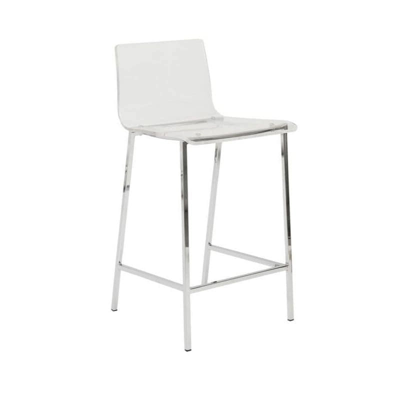 Clear Acrylic Counter Stool with Polished Metal Legs in Chrome or Gold