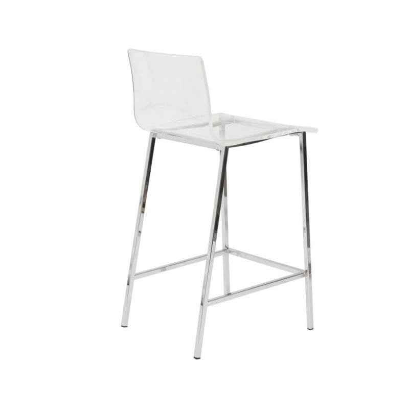 Clear Acrylic Counter Stool with Polished Metal Legs in Chrome or Gold