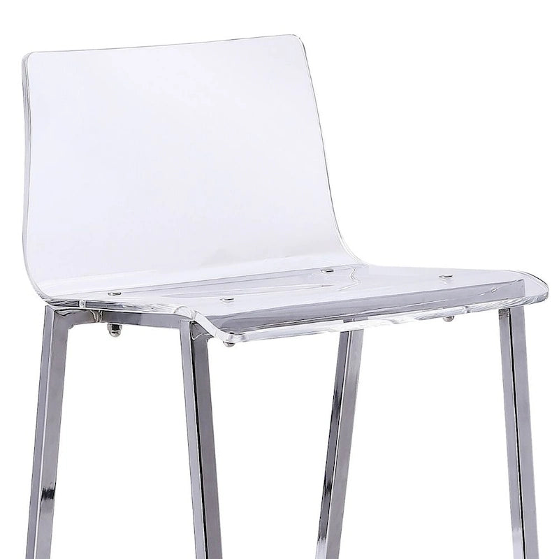 Clear Acrylic Counter Stool with Polished Metal Legs in Chrome or Gold