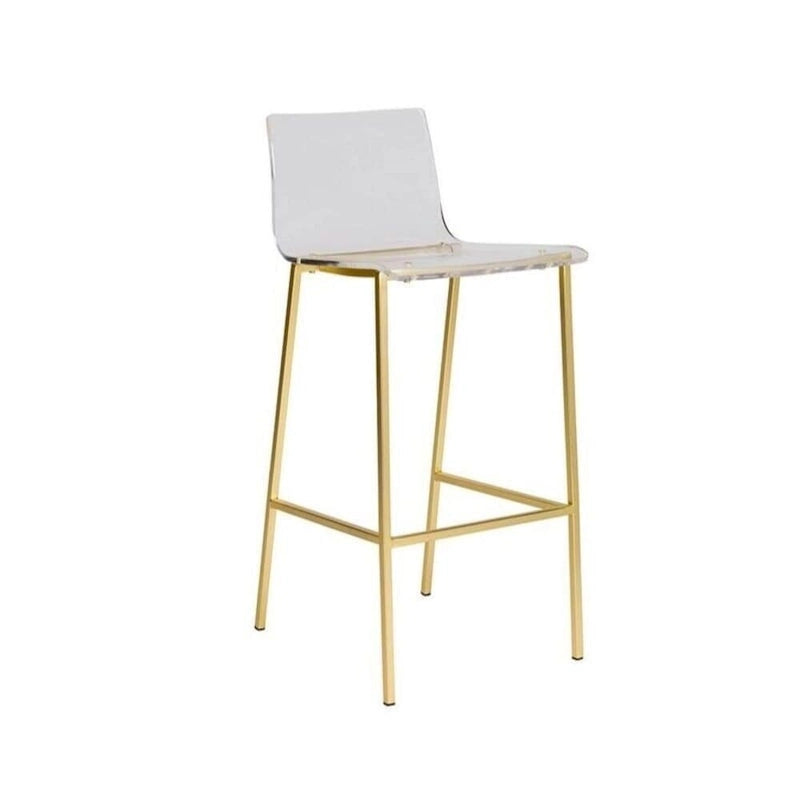 Clear Acrylic Counter Stool with Polished Metal Legs in Chrome or Gold