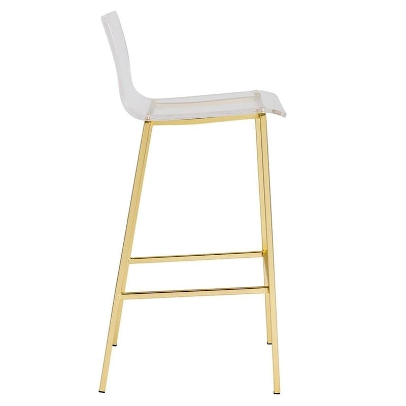 Clear Acrylic Counter Stool with Polished Metal Legs in Chrome or Gold