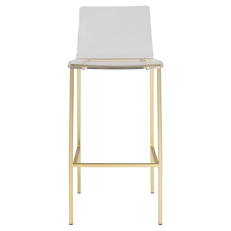 Clear Acrylic Counter Stool with Polished Metal Legs in Chrome or Gold