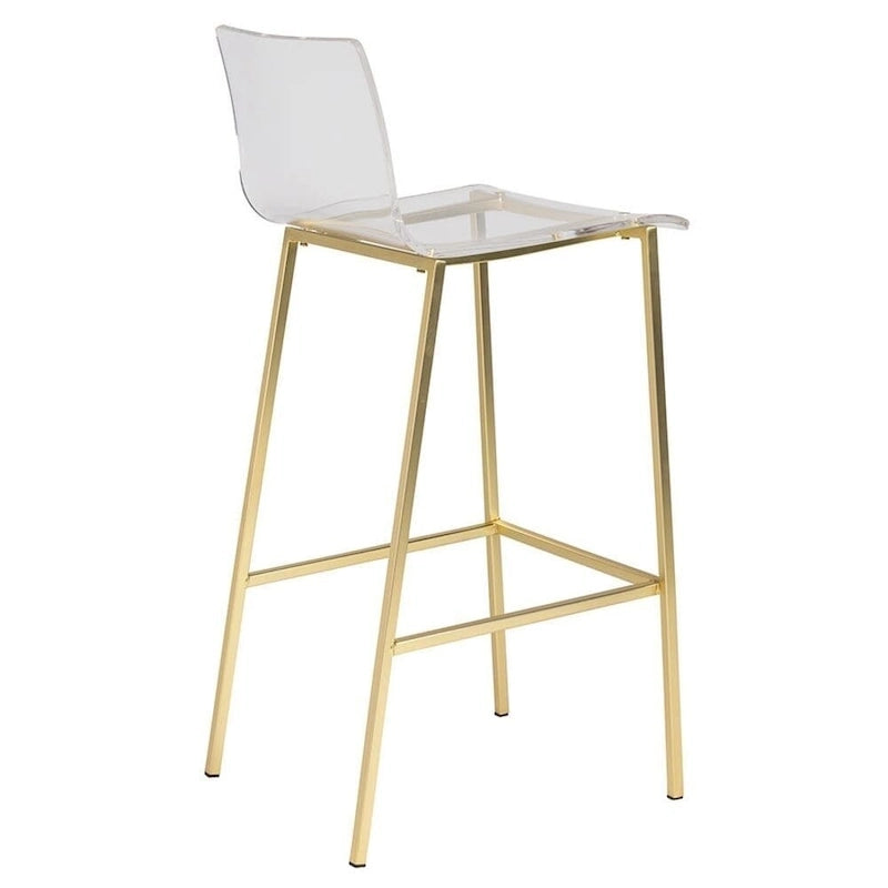 Clear Acrylic Counter Stool with Polished Metal Legs in Chrome or Gold