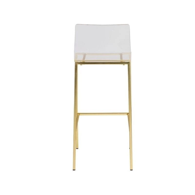 Clear Acrylic Counter Stool with Polished Metal Legs in Chrome or Gold