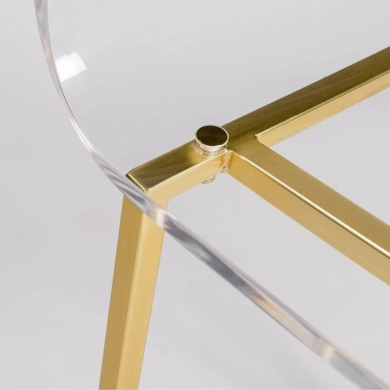 Clear Acrylic Counter Stool with Polished Metal Legs in Chrome or Gold