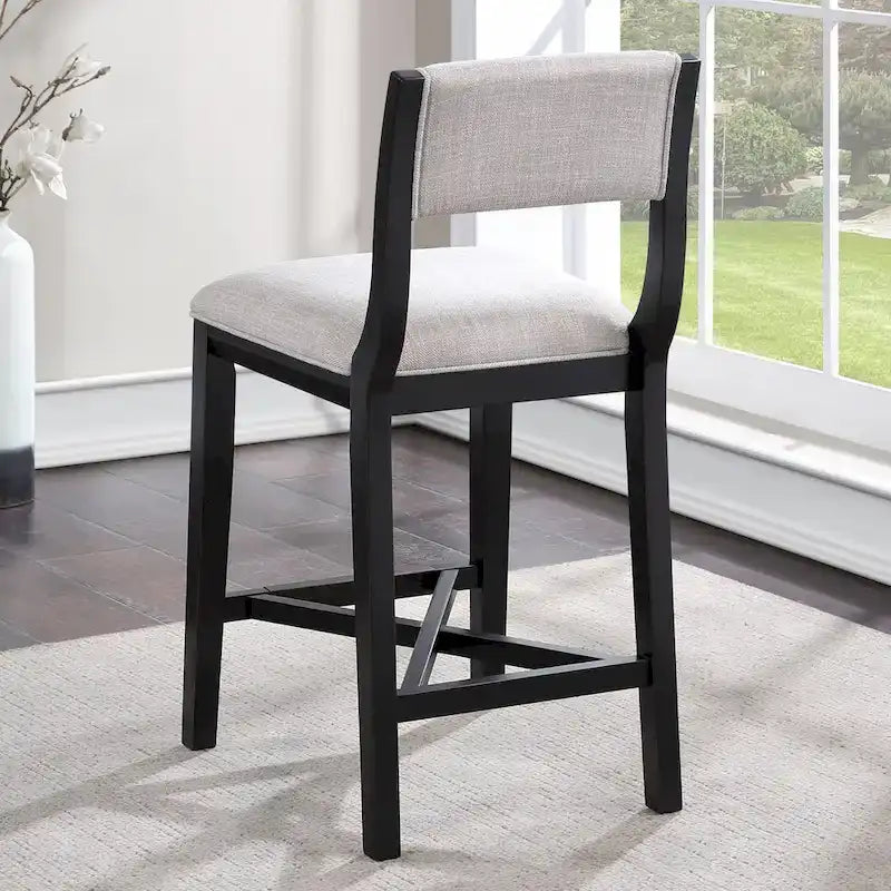 Ebony Solid Wood Counter Stool with Pale Gray Upholstered Seat