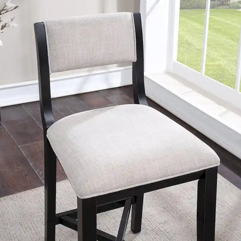 Ebony Solid Wood Counter Stool with Pale Gray Upholstered Seat