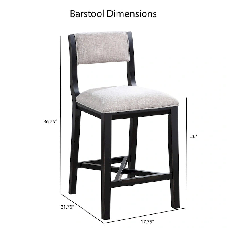 Ebony Solid Wood Counter Stool with Pale Gray Upholstered Seat