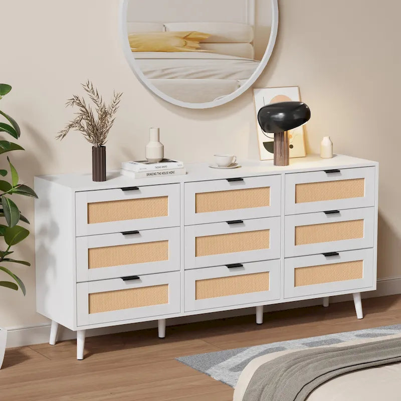 9 Drawers Chest Of Dresser Storage Tower Cabinet Bedroom Organizer Rattan Style