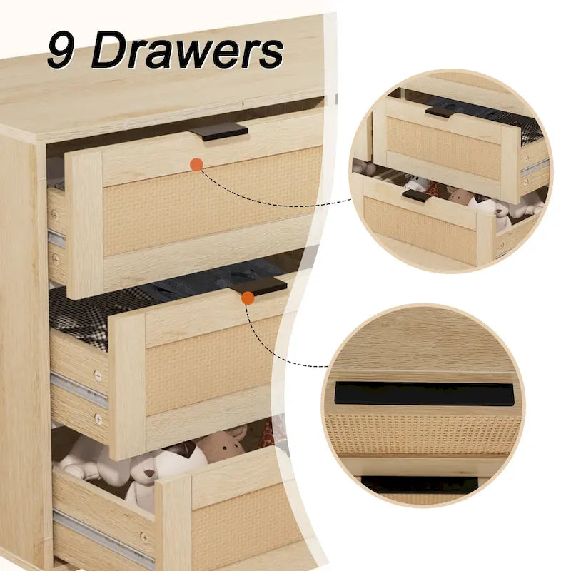 9 Drawers Chest Of Dresser Storage Tower Cabinet Bedroom Organizer Rattan Style