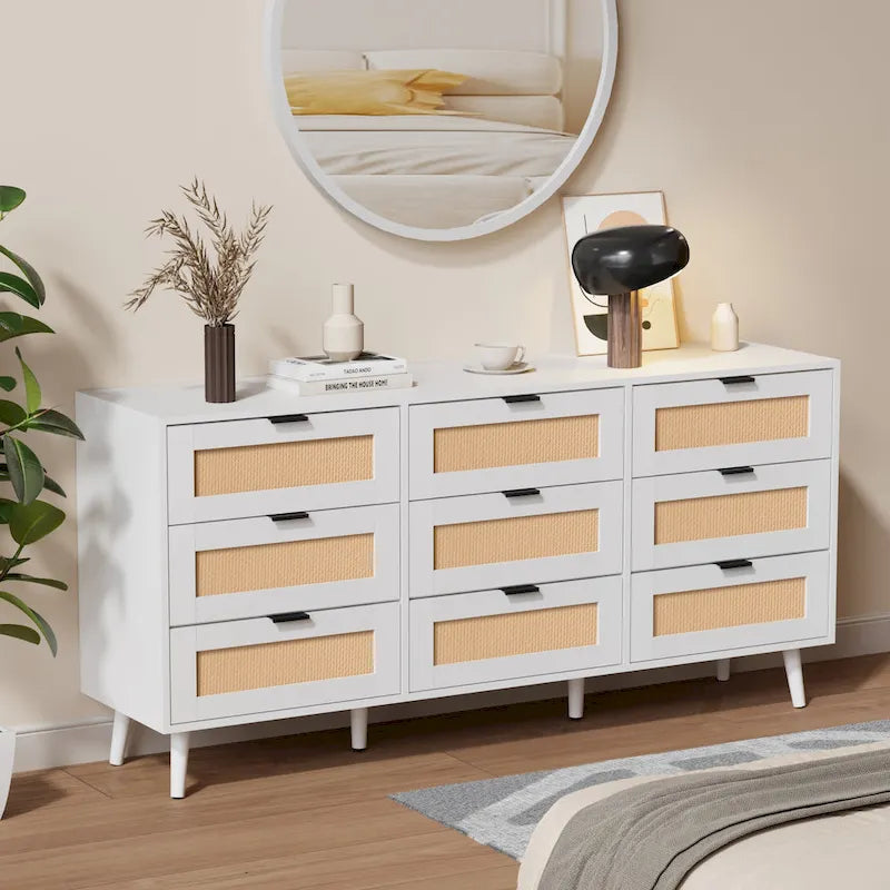 9 Drawers Chest Of Dresser Storage Tower Cabinet Bedroom Organizer Rattan Style