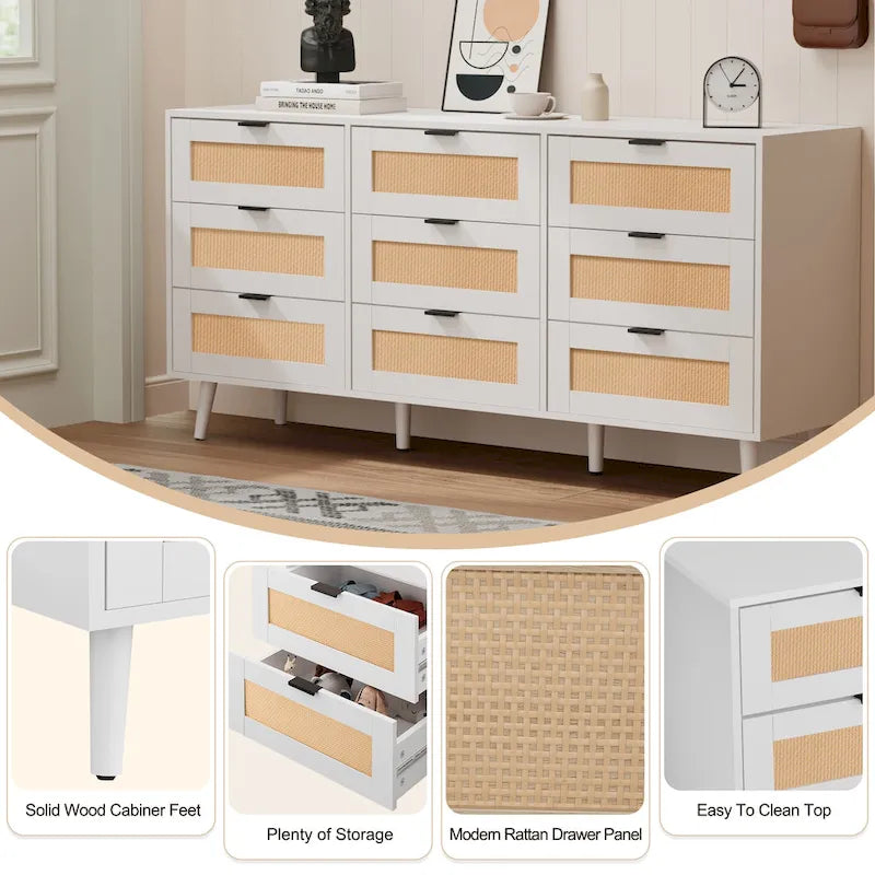 9 Drawers Chest Of Dresser Storage Tower Cabinet Bedroom Organizer Rattan Style
