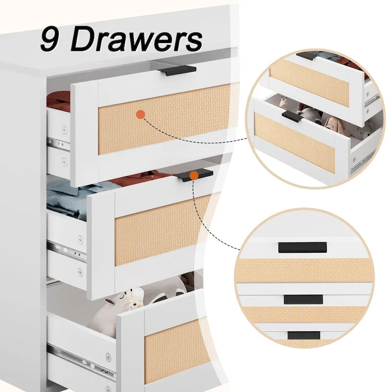 9 Drawers Chest Of Dresser Storage Tower Cabinet Bedroom Organizer Rattan Style