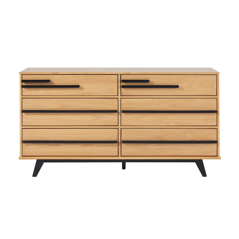 Contemporary Solid Pine Six Drawer Dresser with Detailed Drawer Fronts