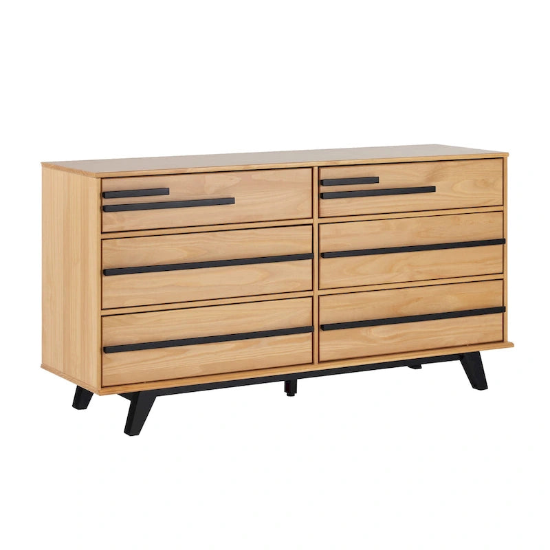 Contemporary Solid Pine Six Drawer Dresser with Detailed Drawer Fronts