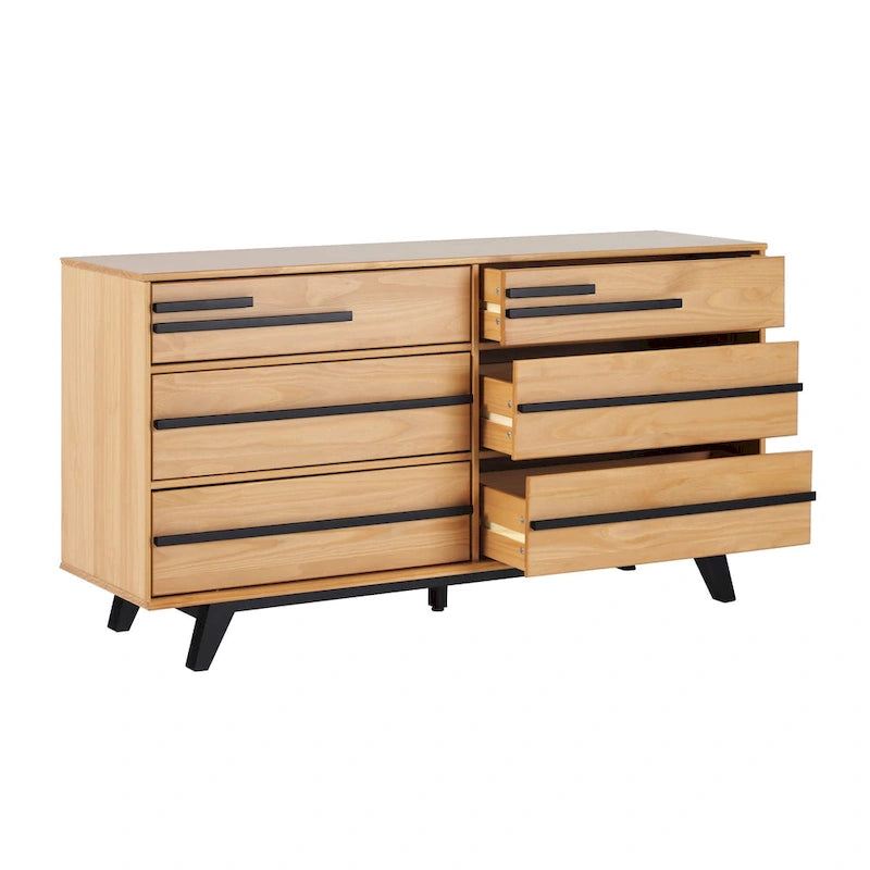Contemporary Solid Pine Six Drawer Dresser with Detailed Drawer Fronts