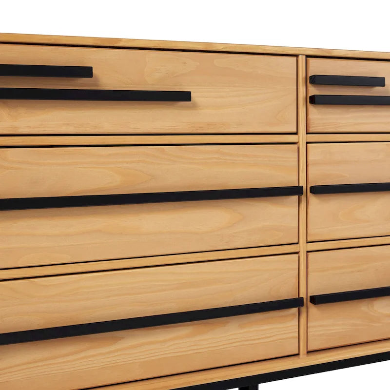Contemporary Solid Pine Six Drawer Dresser with Detailed Drawer Fronts